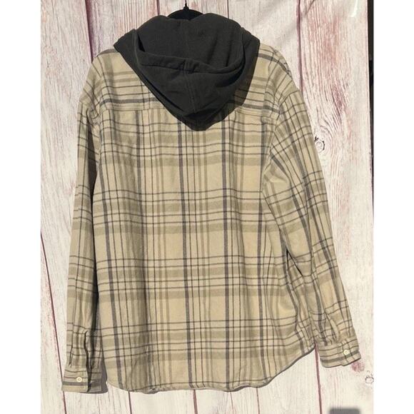 American Eagle Men’s Hooded Plaid Flannel Thick Shirt 90's Fall Holiday Beige XL - Picture 2 of 9